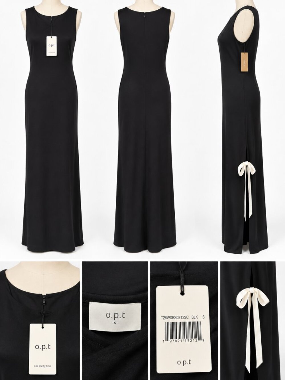o.p.t. Esmeralda Black High-Slit Side-Tie Maxi Dress – Size S – NWT